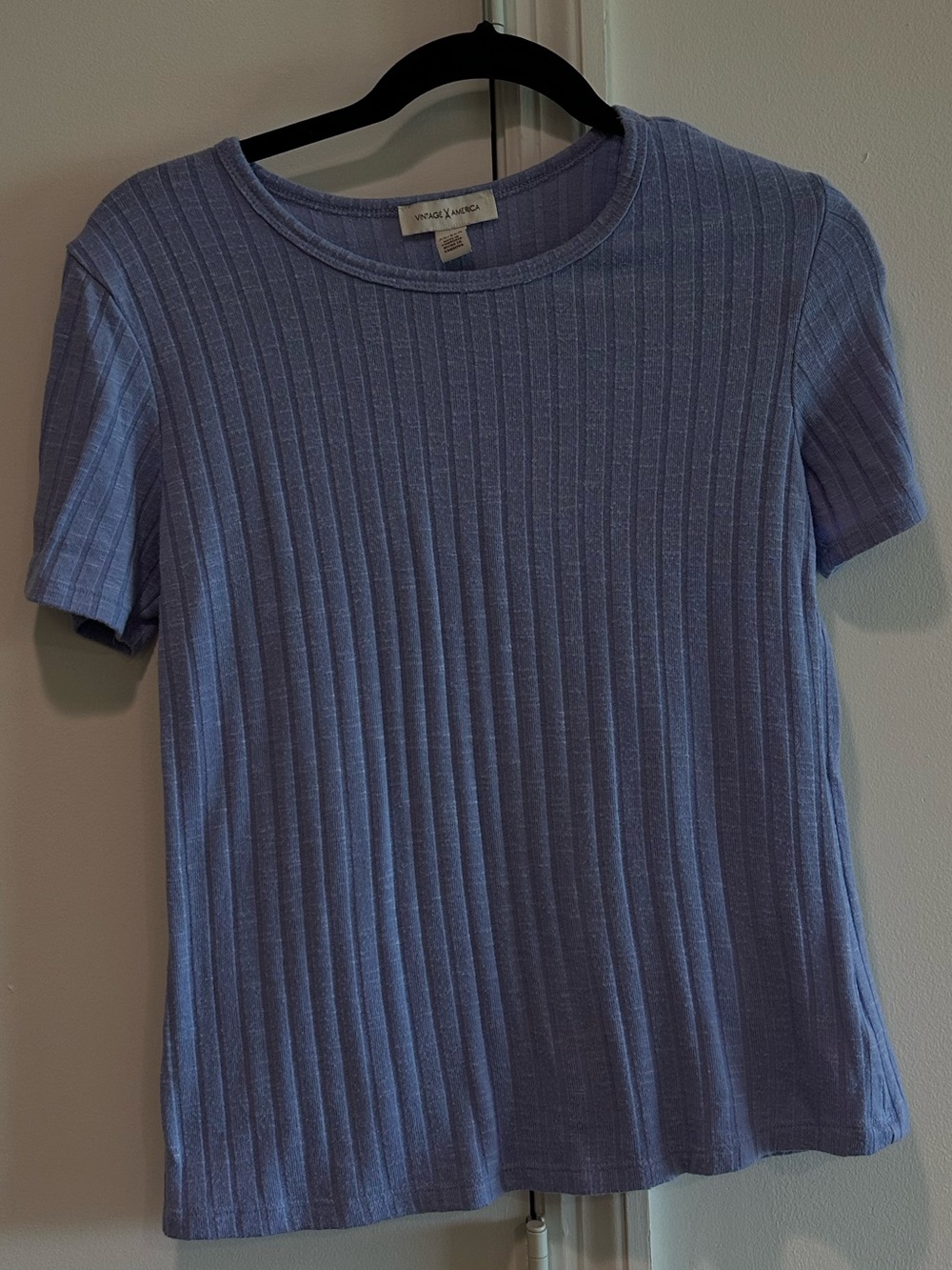 Vintage America Lavender Ribbed Knit Short Sleeve Top XS | Soft Girl Basic Tee